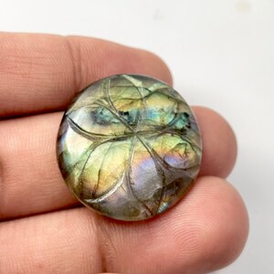 Multi Fire Labradorite Carved Round Most Beautiful Carving best Quality, 28.8mm, Approx 36.30 carat