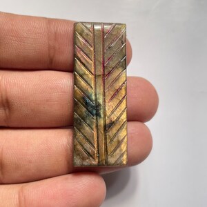Multi Fire Labradorite Carved Rectangle Most Beautiful Carving Leaf best Quality, 44.3x16.3mm, Approx 32.85 carat