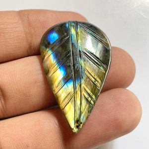 Multi Fire Labradorite Carved Pear Most Beautiful Carving Leaf best Quality, 38.8x24.2mm, Approx 33.90 carat