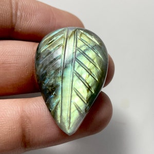 Multi Fire Labradorite Carved Pear Most Beautiful Carving Leaf best Quality, 37x23.7mm, Approx 47.25 carat