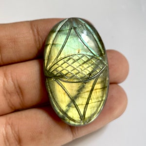 Multi Fire Labradorite Carved Oval Most Beautiful Carvind best Quality, 44x26.7mm, Approx 75.65 carat