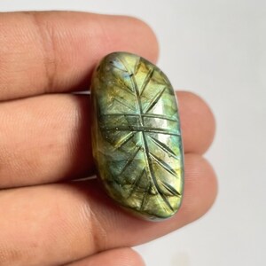 Multi Fire Labradorite Carved Most Beautiful Carving Leaf best Quality, 34x17.8mm, Approx 43.30 carat