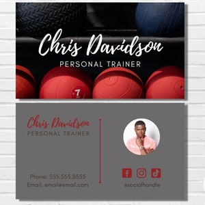 Editable Business card template, Premade Business Cards, Printable Business Card, Canva Template, Instant Download, Personal Trainer