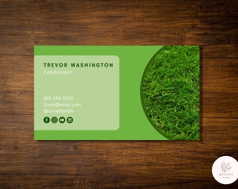 Editable Business card template, Premade Business Cards, Printable Business Card, Canva Template, Instant Download, landscaping, lawn care