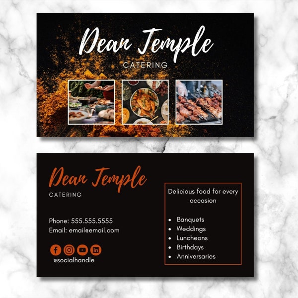 Editable Business card template, Premade Business Cards, Printable Business Card, Canva Template, Instant Download,  Catering and Chef Cards