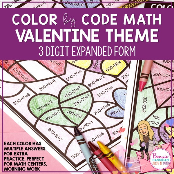 Color by Code Math Expanded Form Valentine Theme