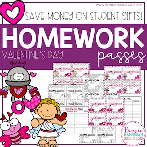 Homework Passes for Students - Valentines Day Theme