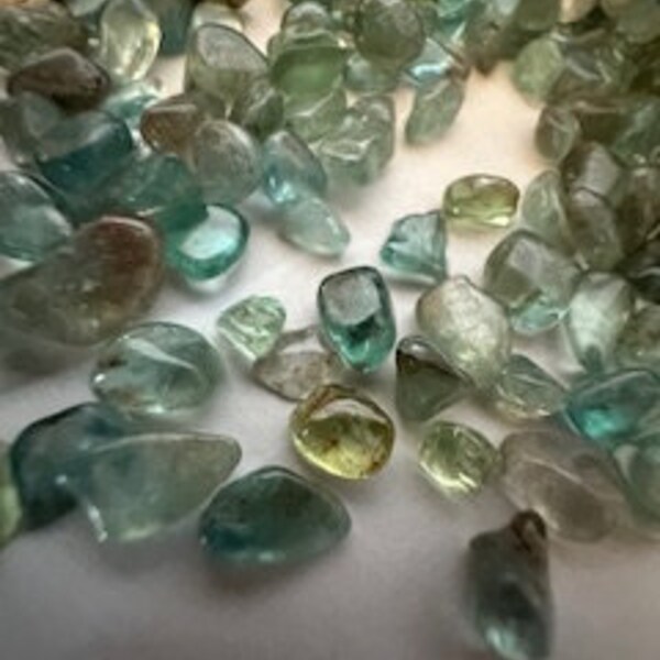 Apatite Gravel, tiny stones. Tumbled, various shades of Aqua Blue