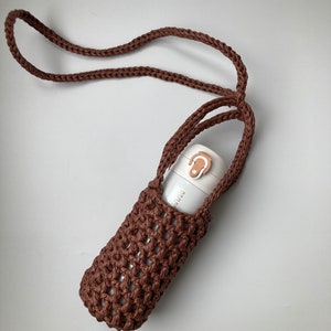 Portabotellas de crochet, estuche de transporte, bolsa para botellas de agua para senderismo, soporte ideal para viajes, portabotellas portátil, regalo para amantes de la naturaleza
