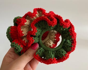 Christmas Crochet Scrunchies 3-Pack: Festive Cotton Hair Ties