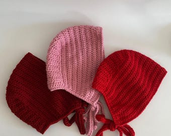 Handmade Crochet Red Bonnet: Vintage-Inspired Cotton Blend Hat