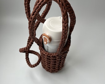 Crochet Water Bottle Holder: Handmade Crossbody Bag with Adjustable Strap