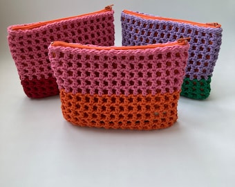 Handmade Crochet Makeup Bag: Cotton Knit Clutch Purse