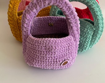 Handmade Velvet Chunky Knit Bag: Korean Style Tote