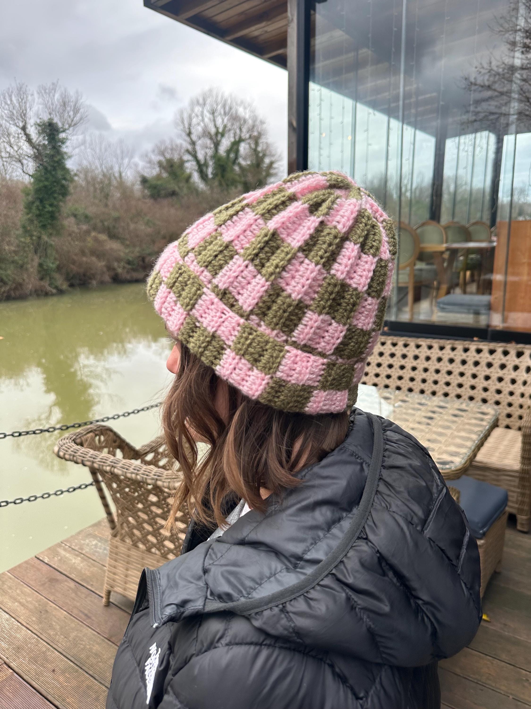 Anthropologie checkered beanie hat red mint new wtags one size Checker Beanie Raspberry by Found Feather - Meadow main image 2