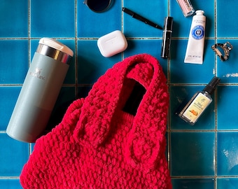 Handmade Crochet Velvet Handbag: Royal Blue Clutch Bag