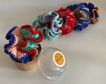 Crochet Scrunchies 2-Pack: Cotton Hair Ties, Handmade Hair Accessories