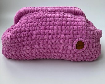 Crochet Velvet Clutch Bag: Handmade Woven Handbag