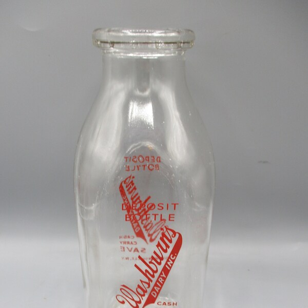 Washburn's Dairy Inc. One Quart Milk Bottle