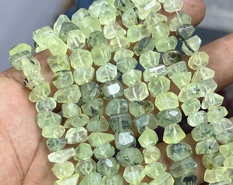 Natural Green Prehnite Nugget Beads, Genuine Prehnite Faceted Nuggets Shape Beads, Prehnite Gemstone Nugget Bead for Jewelry Making, 9 Inch