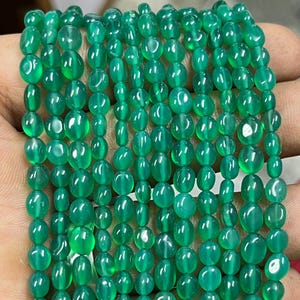 Natural Green Onyx Beads, Genuine Green Onyx Oval Gemstone Beads, 5x6-6x7mm Green Onyx Plain Bead For Making Jewelry, 13 Inch