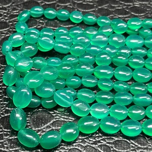 Quality Natural Green Onyx Beads, Genuine Green Onyx Oval Gemstone Beads, 7x10-8x9mm Green Onyx Plain Bead For Making Jewelry, 13 Inch