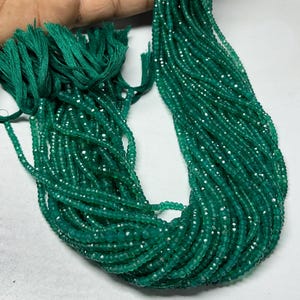 Natural Green Onyx Rondelle Beads, 3.50-4mm Genuine Green Onyx Faceted Rondelle Beads, Onyx Bead for Jewelry Making, 13 inch Strand.
