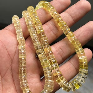 Natural Lemon Quartz Heishi Wheel Beads, Faceted Lemon Quartz Wheel Beads, 6-10mm Lemon Quartz Gemstone Bead for Jewelry Making, 13 inch
