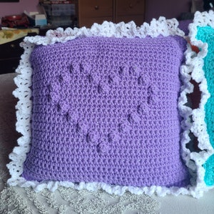 Crocheted pillow decorative throw pillow purple heart