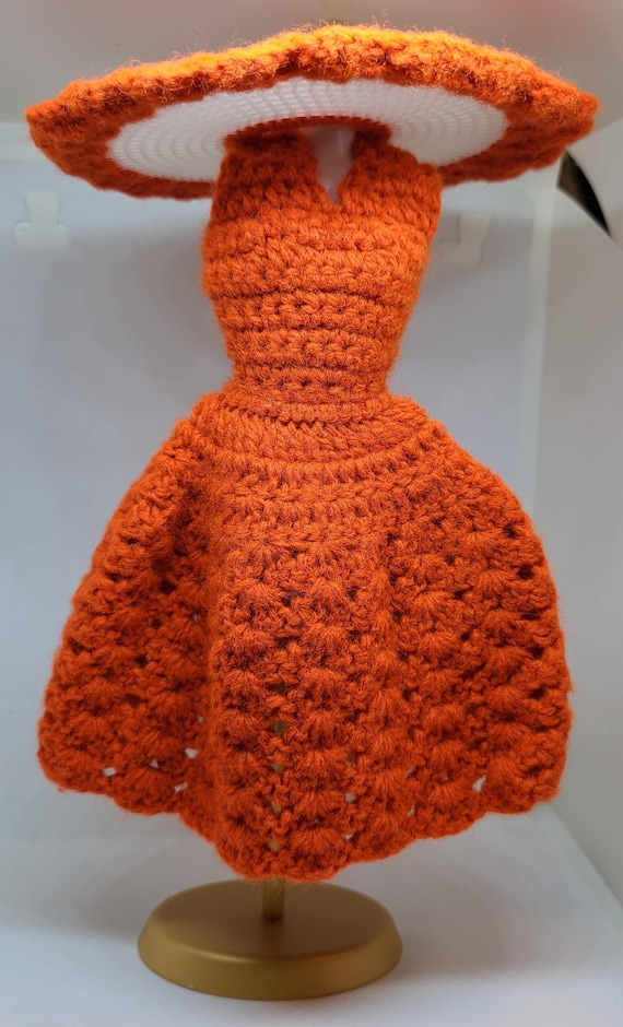 Crocheted Dark Orange Doll Dress  Cotton Sport Yarn With Matching Hat -  Etsy