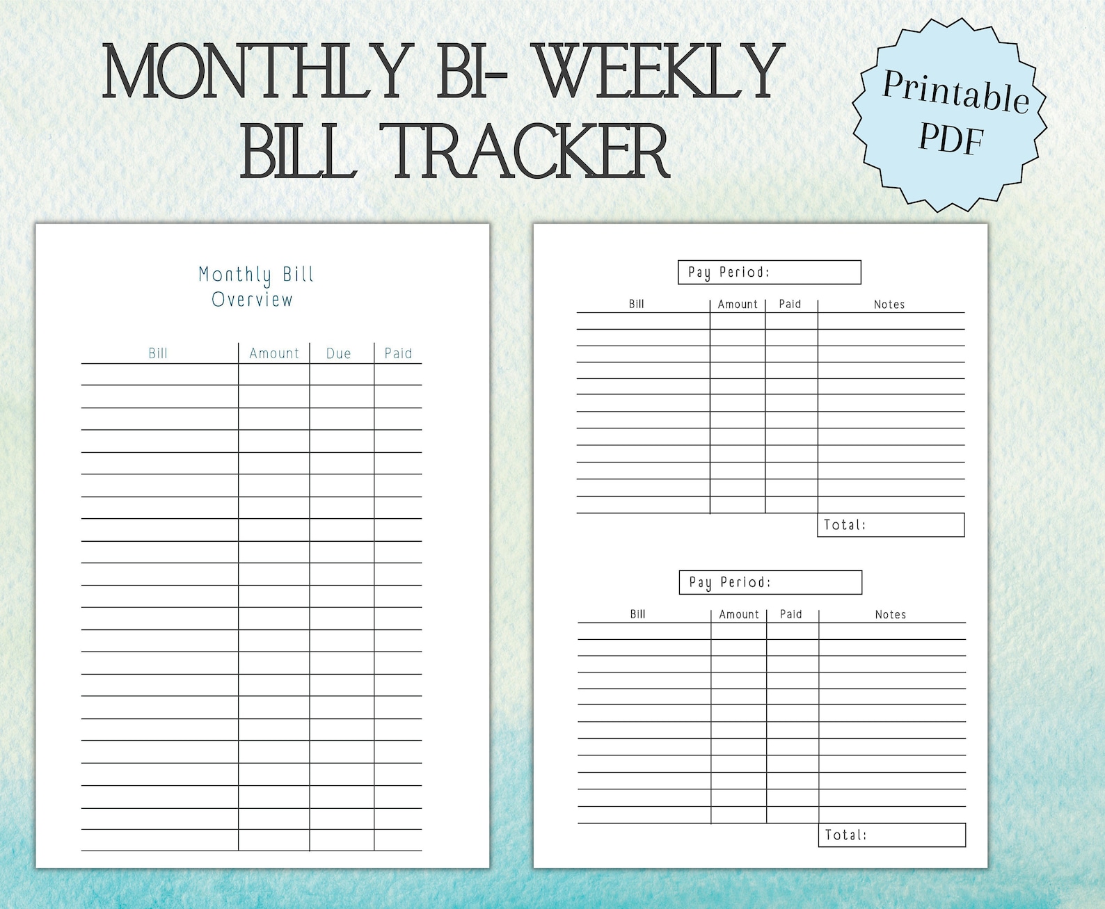 Bi Weekly Bill Tracker, Budget Planner Printable, Finance Tracker ...