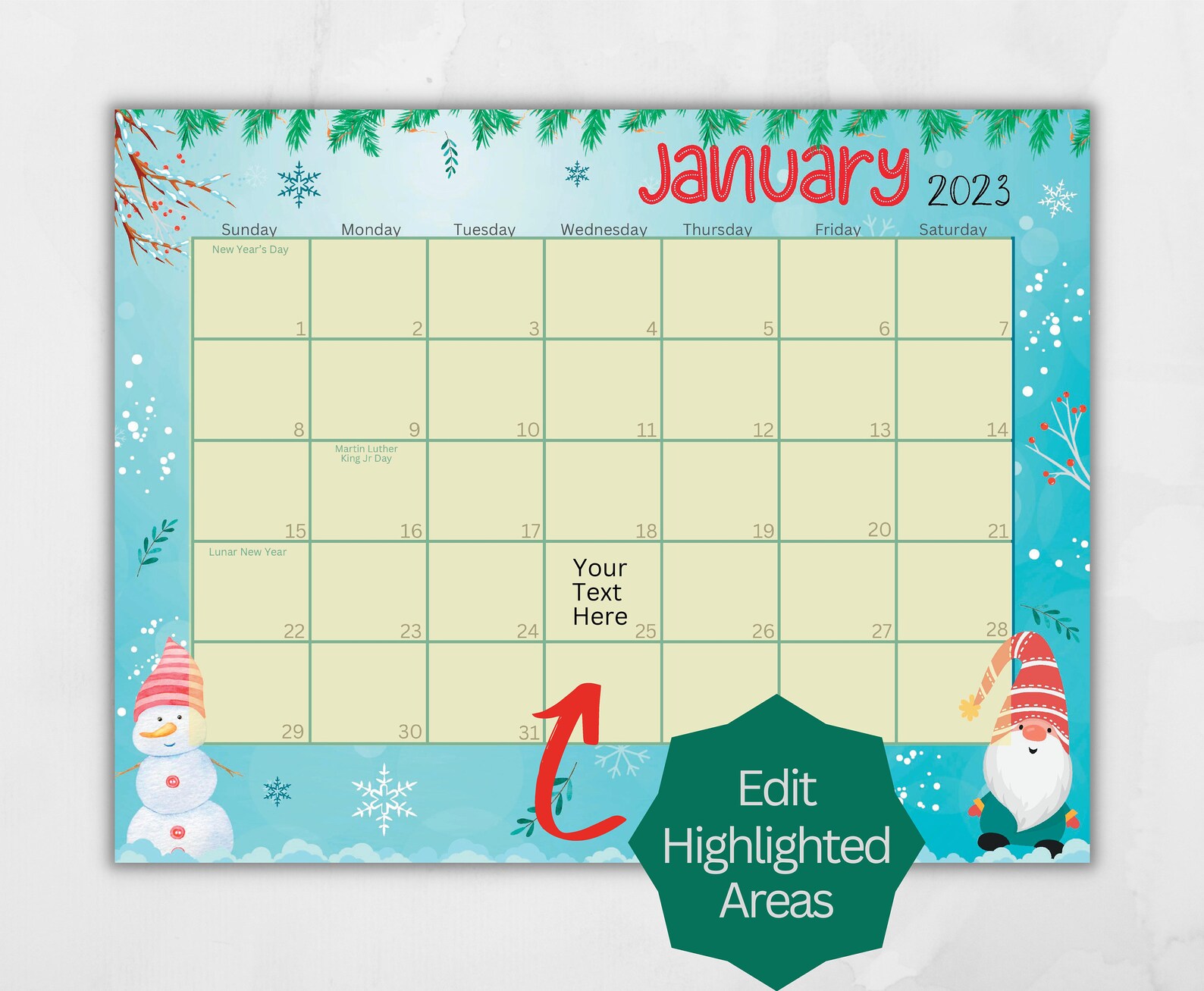 January 2023 Calendar Editable Template Illustrated - Etsy