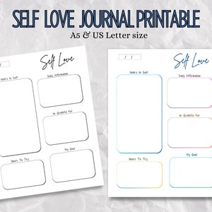 Selbstpflege, Täglicher Journaleintrag, Affirmation, Positiv, A5, US Letter, druckbares PDF, Digital