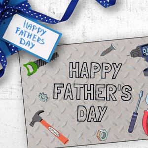 Biglietto stampabile per la festa del papà, tema della cassetta degli attrezzi di papà, biglietto pieghevole, buona festa del papà