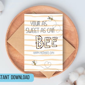 Carte imprimable Happy Mother's Day, Sweet as can ABEILLE, Aquarelle, carte pliable