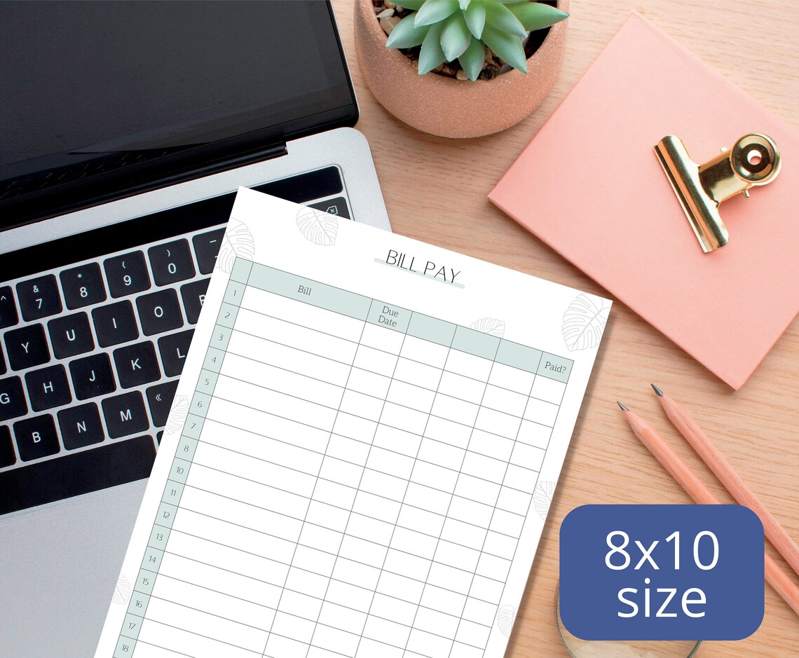 Monthly Bill Pay Template, Budget Spreadsheet, Fillable Tracker, Bill ...