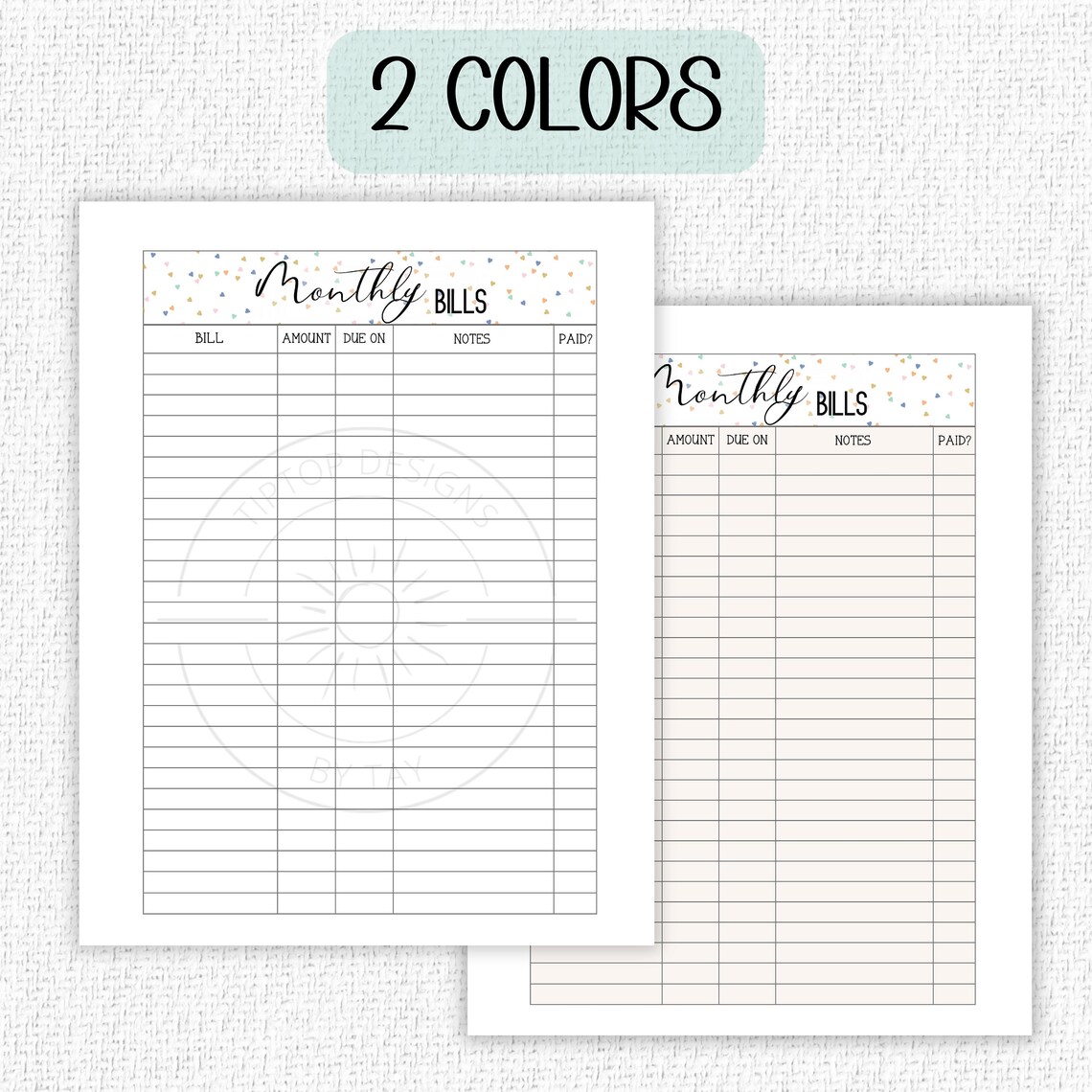 Bill Tracker Printable, Monthly Bill Pay Template, Downloadable PDF, 2 ...