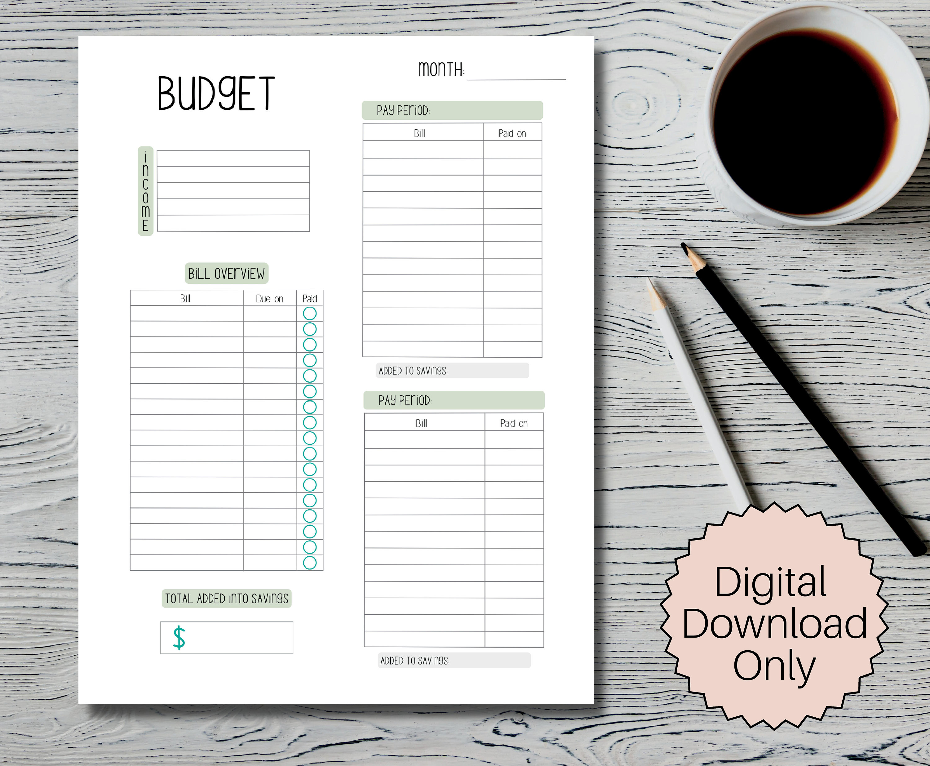 Bi Weekly Bill Pay, Budget Template PDF, Debt Tracker- 5 Colors- PDF ...