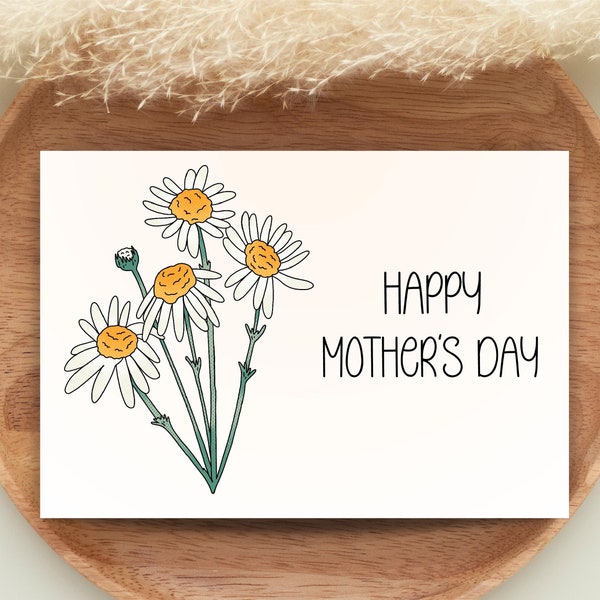 Printable Happy Mother's Day Card, Daisy illustration, Foldable Card, Minimalist design