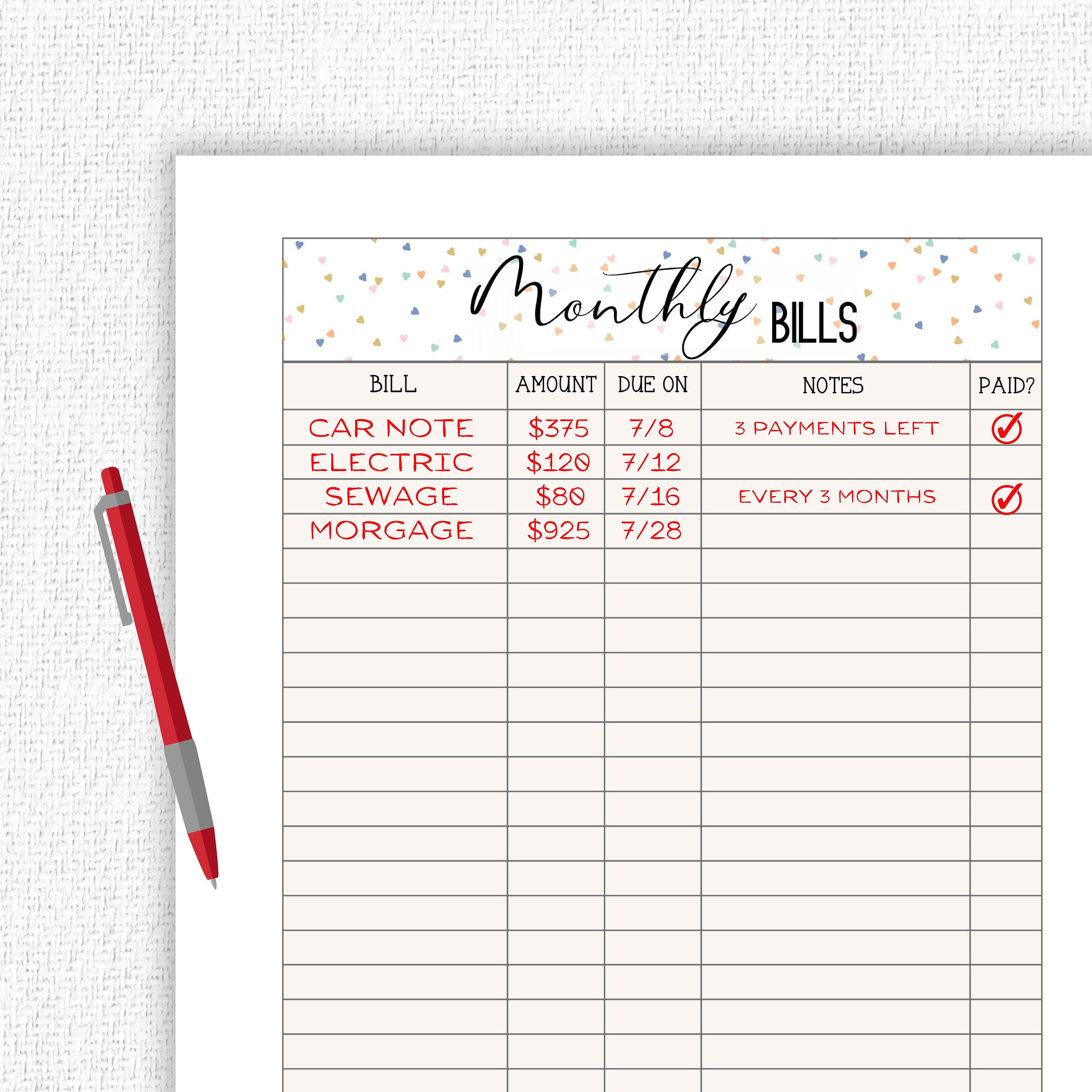 Bill Tracker Printable Monthly Bill Pay Template Downloadable PDF 2 Bill Tracker Printable Monthly Bill Pay Template Downloadable PDF 2