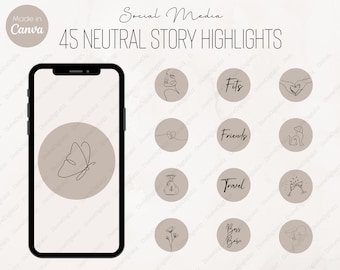 45 neutralnych okładek wyróżnień na Instagramie, minimalistyczna okładka relacji na Instagramie, estetyczne ikony wyróżnień, okładka tekstu relacji
