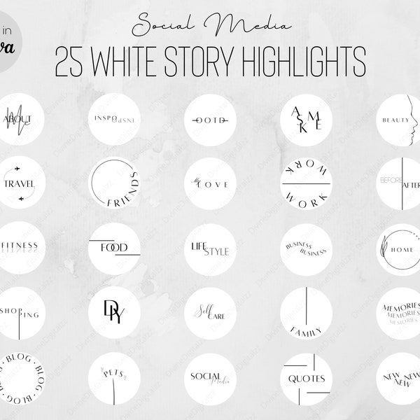 25 White Instagram Highlight Covers, Minimalist Instagram Stories Cover, Aesthetic Highlight Icons, Story Text Cover