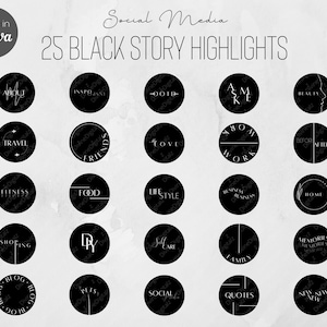 25 Black Instagram Highlight Covers, Minimalist Instagram Stories Cover, Aesthetic Highlight Icons, Story Text Cover