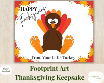 Thanksgiving Card Footprint Craft, Fall Kids Keepsake Craft, Printable Kids Craft Turkey Daycare Activity, Autumn Craft Footprint Art Turkey