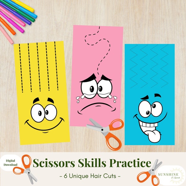 Scissor Skills Salon, Hair Cutting Fine Motor Game, Educational Activity, Cutting Practice, Cutting Strips, Preschool Homeschool Tot School