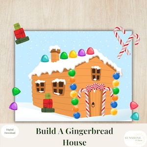 Gingerbread House Decorating, Christmas Craft Gingerbread Activity, Christmas Printable Kids Activity, Winter Art Activity, Preschool Game