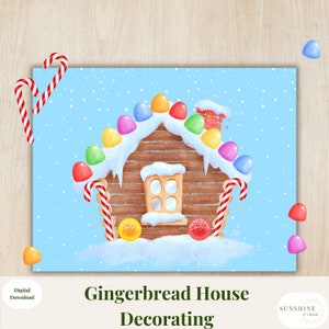Build a Gingerbread House, Christmas Craft Gingerbread Activity, Christmas Printable Kids Activity, Preschool Christmas, Winter Art Activity