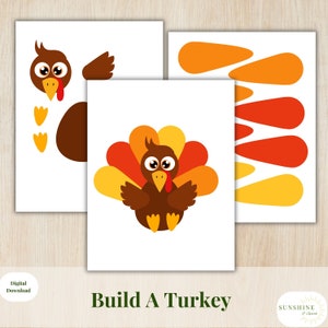 Build A Turkey Thanksgiving Craft, Preschool Fall Turkey Craft, Thankful Craft, Turkey Activity Daycare Activity, Kids Fall Craft Template