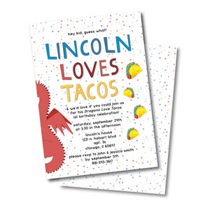 Dragons Love Tacos Inspired Birthday Invitation | Personalized Download Dragons Love Tacos Invite | Birthday Party Invite | Kids Birthday