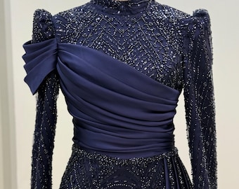 Handmade Sequin Satin Maxi Dress – Islamic Evening Gown
